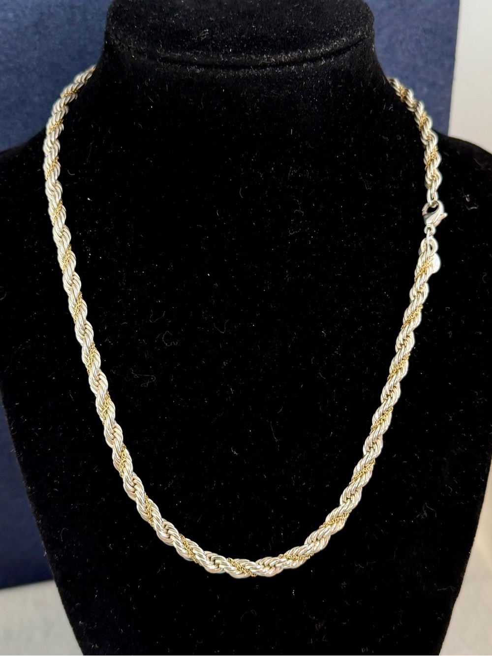 TIFFANY & CO. Sterling Silver 18K Yellow Gold Braided Cable Twist Necklace; COA